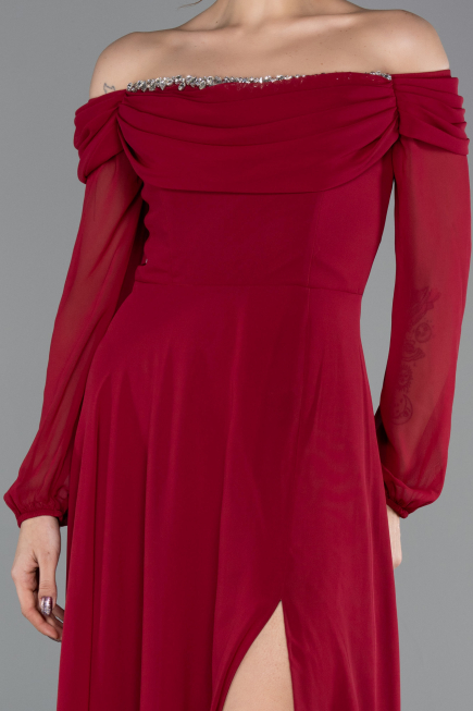 Long Burgundy Chiffon Evening Dress ABU5591