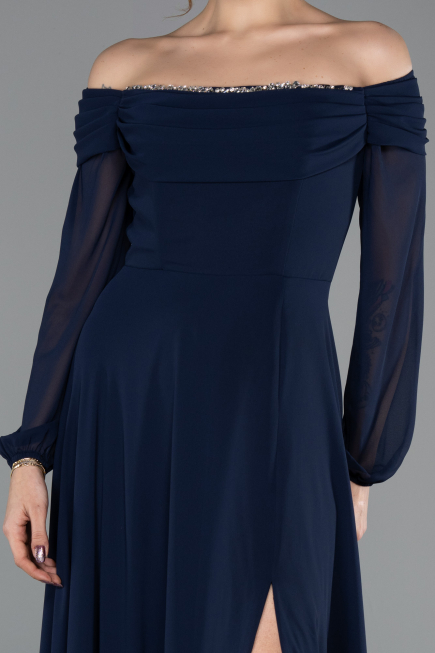 Long Navy Blue Chiffon Evening Dress ABU5591
