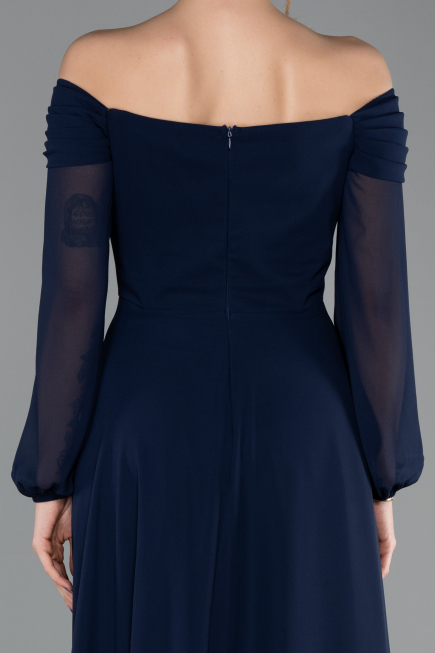 Long Navy Blue Chiffon Evening Dress ABU5591