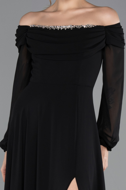 Long Black Chiffon Evening Dress ABU5591