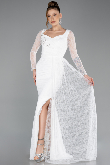 Long White Dantelle Evening Dress ABU5588