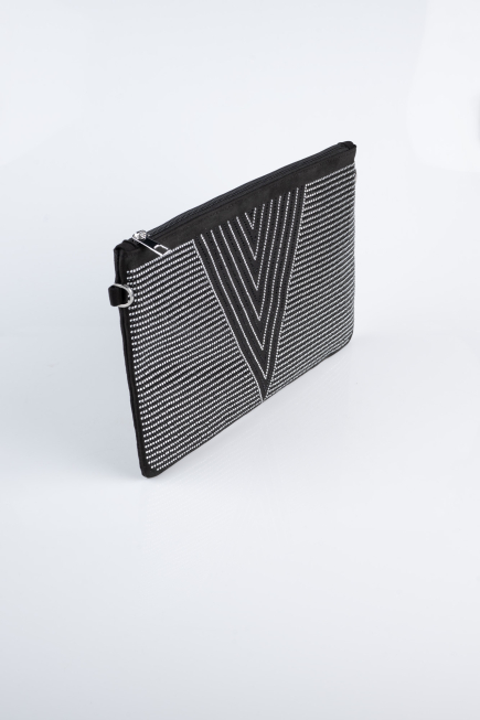 Black-Silver Suede Evening Bag KC414
