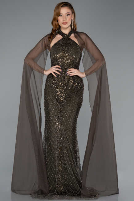 Long Olive Drab Evening Dress ABU5595
