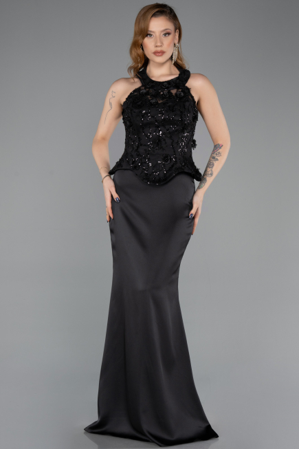 Long Black Satin Evening Dress ABU5601