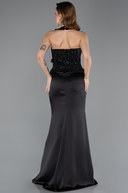 Long Black Satin Evening Dress ABU5601