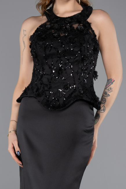 Long Black Satin Evening Dress ABU5601