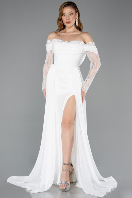 Long White Chiffon Evening Dress ABU5602