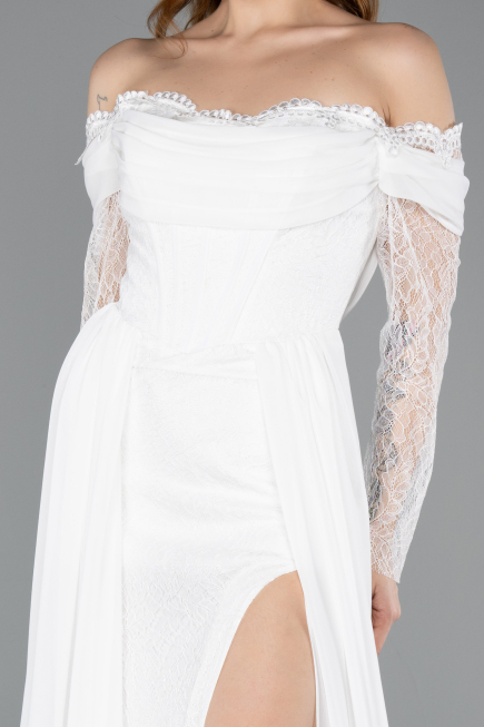 Long White Chiffon Evening Dress ABU5602