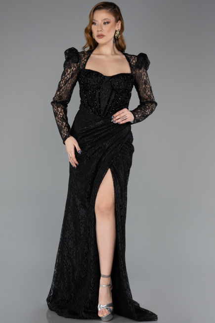 Long Black Dantelle Evening Dress ABU5604