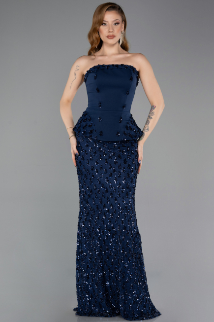 Long Navy Blue Dantelle Mermaid Prom Dress ABU5612