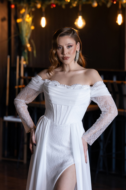 Long White Chiffon Evening Dress ABU5602
