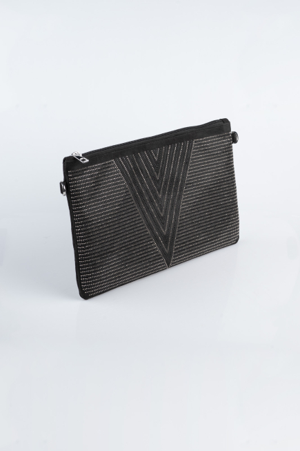 Black-Platinum Suede Evening Bag KC414