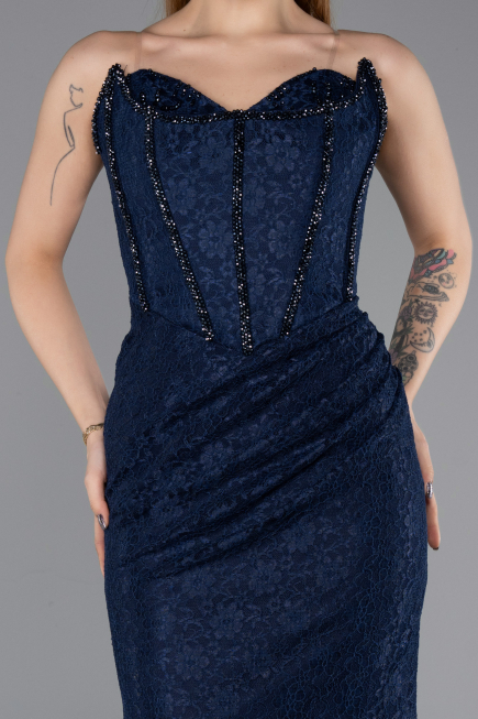 Long Navy Blue Dantelle Evening Dress ABU5587