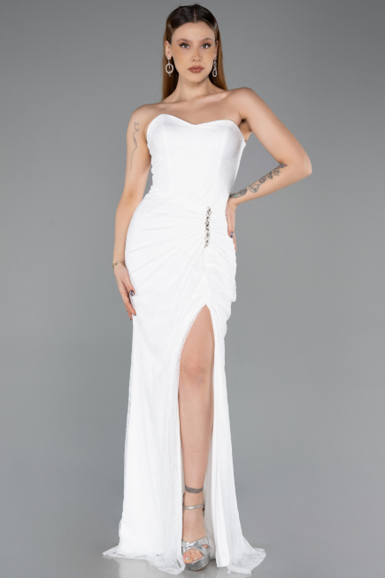 Long White Dantelle Evening Dress ABU5614