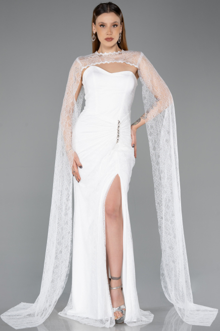 Long White Dantelle Evening Dress ABU5614