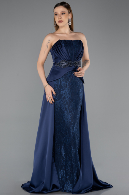 Long Navy Blue Dantelle Evening Dress ABU5615