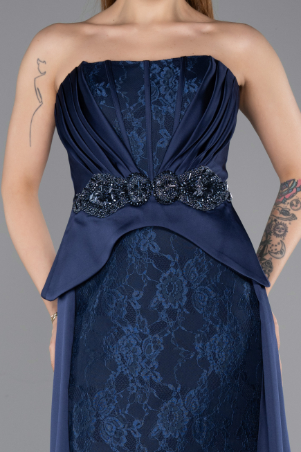 Long Navy Blue Dantelle Evening Dress ABU5615