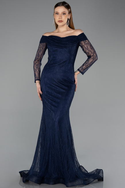 Long Navy Blue Dantelle Evening Dress ABU5617