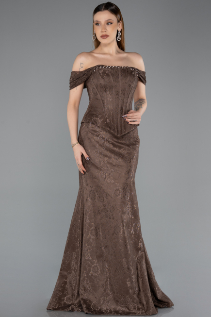 Long Brown Dantelle Evening Dress ABU5609
