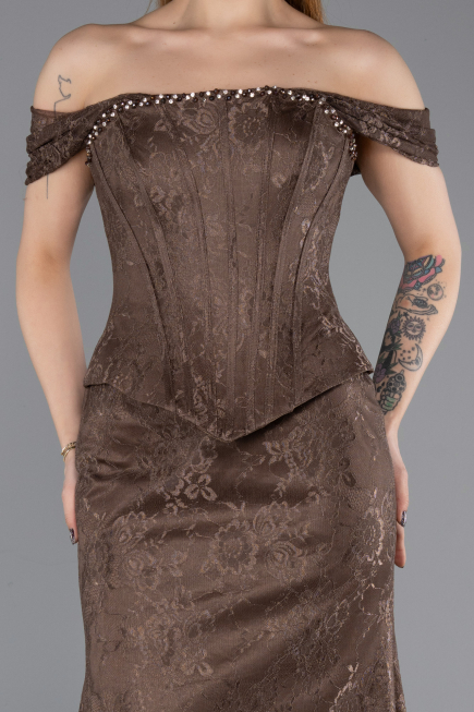 Long Brown Dantelle Evening Dress ABU5609