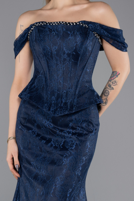 Long Navy Blue Dantelle Evening Dress ABU5609