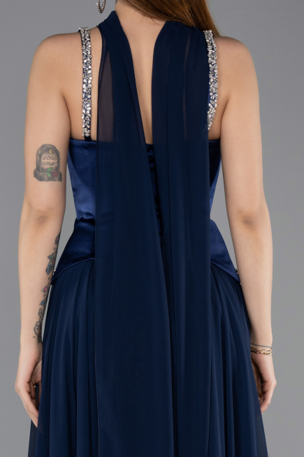 Long Navy Blue Chiffon Evening Dress ABU5619