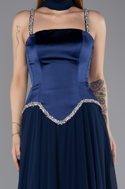 Long Navy Blue Chiffon Evening Dress ABU5619