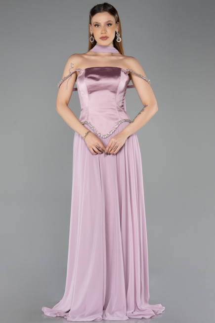 Long Powder Color Chiffon Evening Dress ABU5619