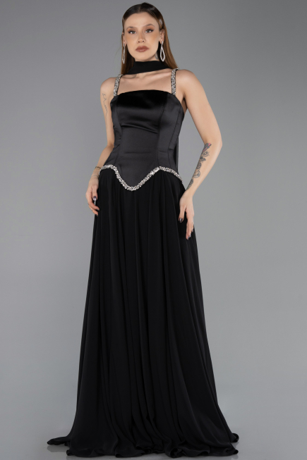 Long Black Chiffon Evening Dress ABU5619