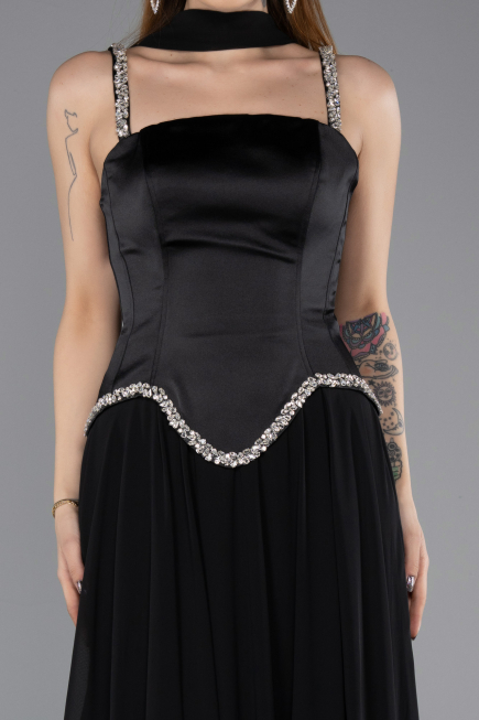 Long Black Chiffon Evening Dress ABU5619