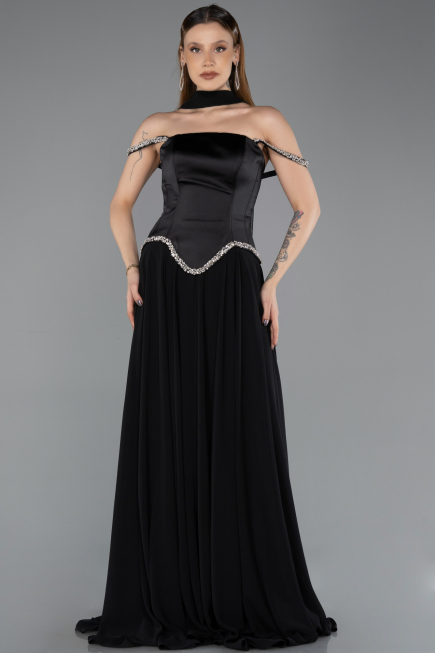 Long Black Chiffon Evening Dress ABU5619