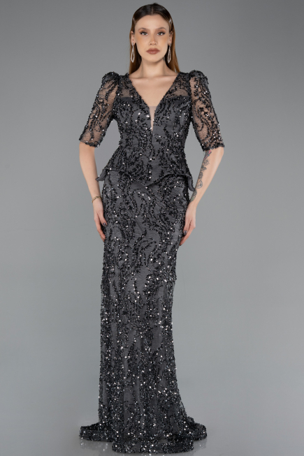 Long Anthracite Scaly Evening Dress ABU5621