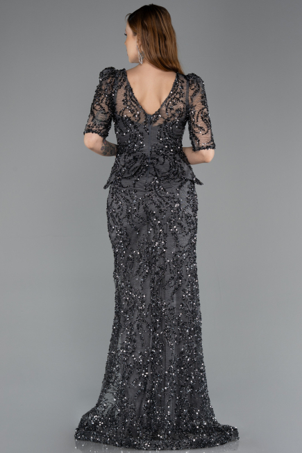 Long Anthracite Scaly Evening Dress ABU5621