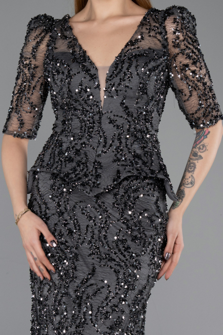 Long Anthracite Scaly Evening Dress ABU5621