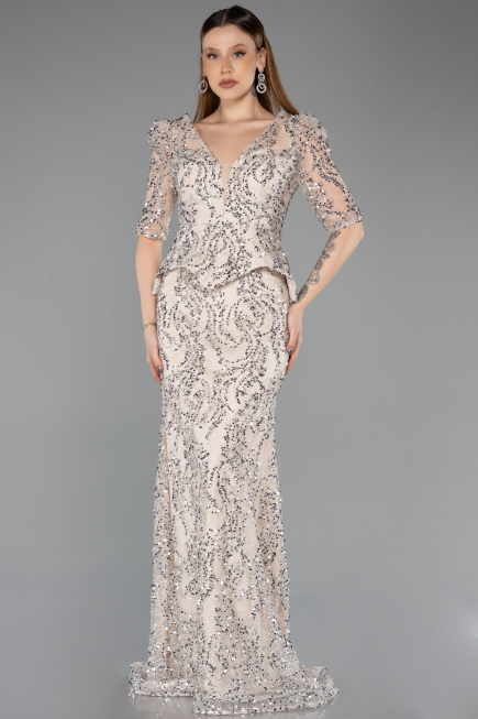 Long Beige Scaly Evening Dress ABU5621
