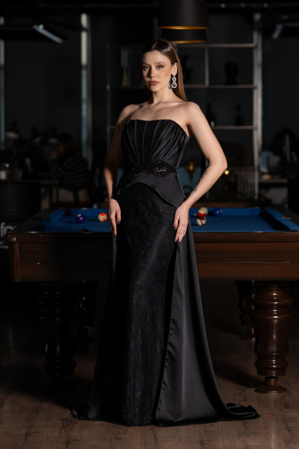 Long Black Dantelle Evening Dress ABU5615