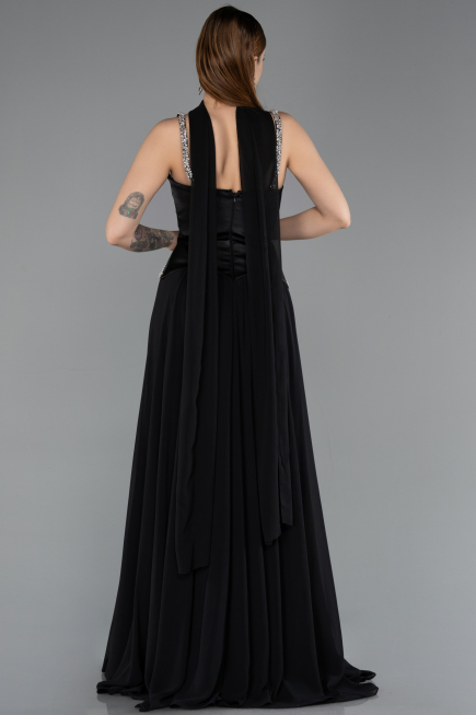 Long Black Chiffon Evening Dress ABU5619