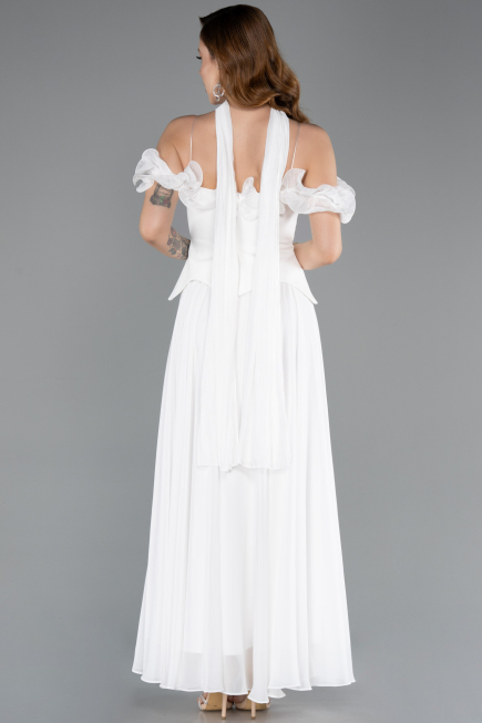 Midi White Chiffon Evening Dress ABK2524