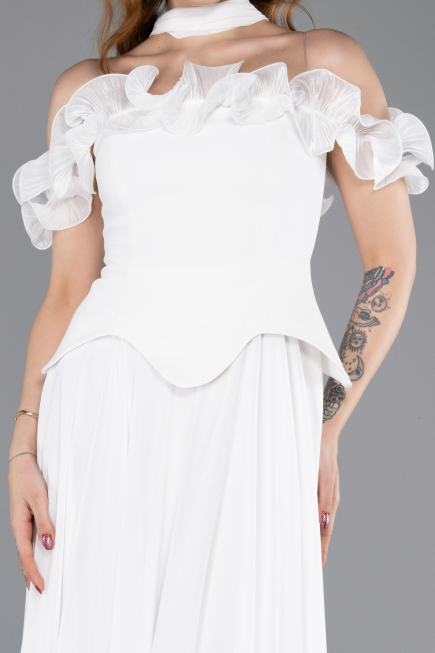 Midi White Chiffon Evening Dress ABK2524