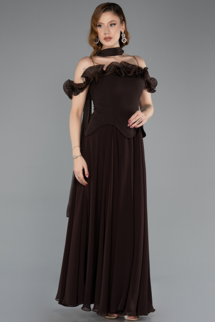 Midi Brown Chiffon Evening Dress ABK2524
