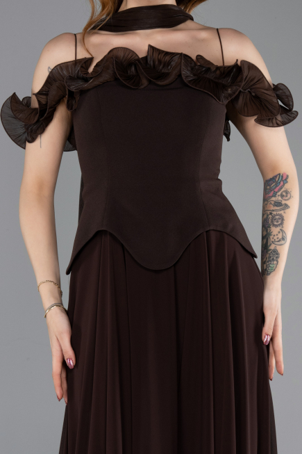 Midi Brown Chiffon Evening Dress ABK2524