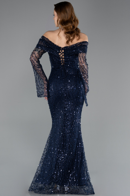 Long Navy Blue Scaly Mermaid Evening Gown ABU5623