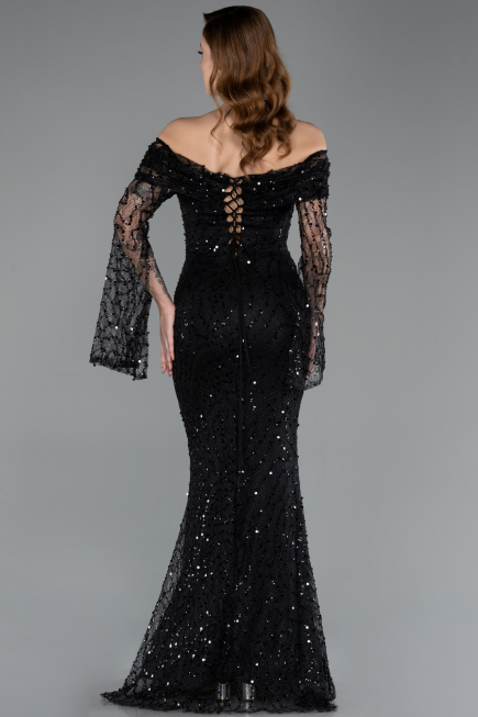 Long Black Scaly Mermaid Evening Gown ABU5623