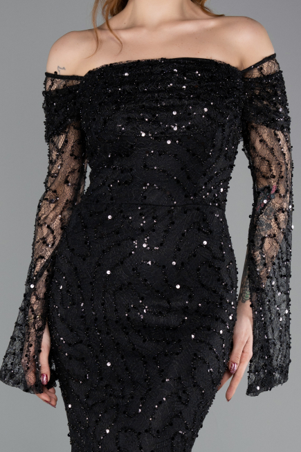 Long Black Scaly Mermaid Evening Gown ABU5623