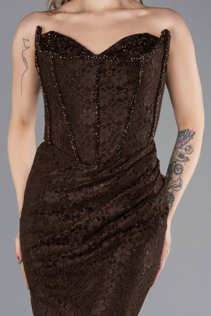 Long Brown Dantelle Evening Dress ABU5587