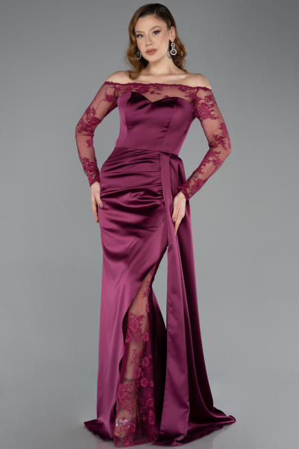 Long Plum Satin Mermaid Evening Gown ABU5641