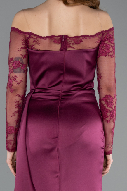 Long Plum Satin Mermaid Evening Gown ABU5641