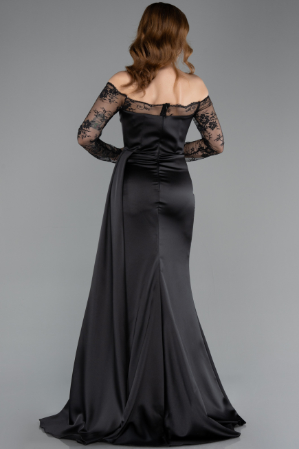 Long Black Satin Mermaid Evening Gown ABU5641