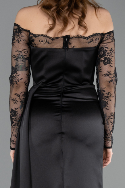 Long Black Satin Mermaid Evening Gown ABU5641