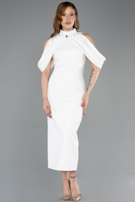 Midi White Party Dress ABK2517